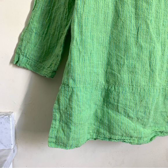 FLAX SALE Linen Longline Oversized Striped Button Top Green size 4-6 (P) - Picture 5 of 10